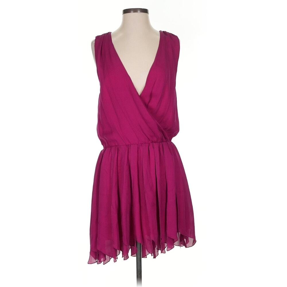 Alice + Olivia Burgundy Silk V Neck Faux Wrap Dress Size Small NWT